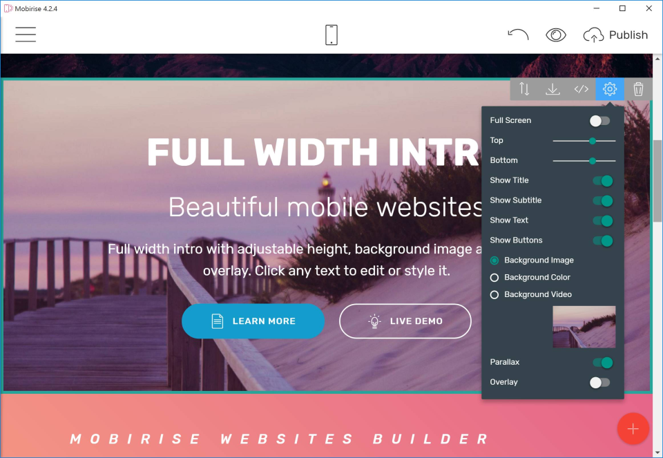 screenshot of Mobirise Website Builder